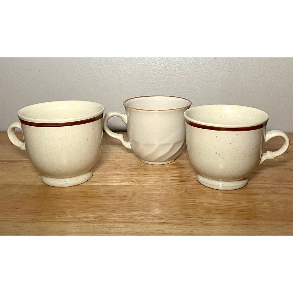 Vintage Hearthside Stoneware Coffee Mugs Set / 3 Sculptura Casual Elegance Japan